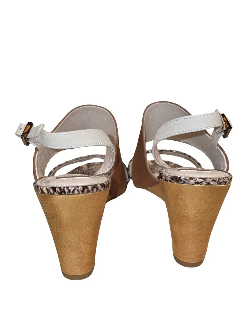 Louise et Cie Quarza Snake Print Leather Wedge Sandals wooden Heels Size 11 New